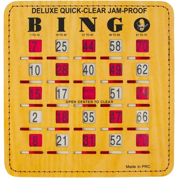 Mr. Chips Jam-Proof Easy-Read Quick-Clear Deluxe Fingertip Slide Bingo Cards with Sliding Windows - 100 Pack in Woodgrain