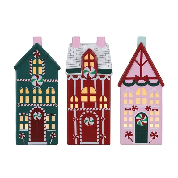 Mr. Christimas 9 in. Set of 3 Ceramic Illuminated Flat Houses