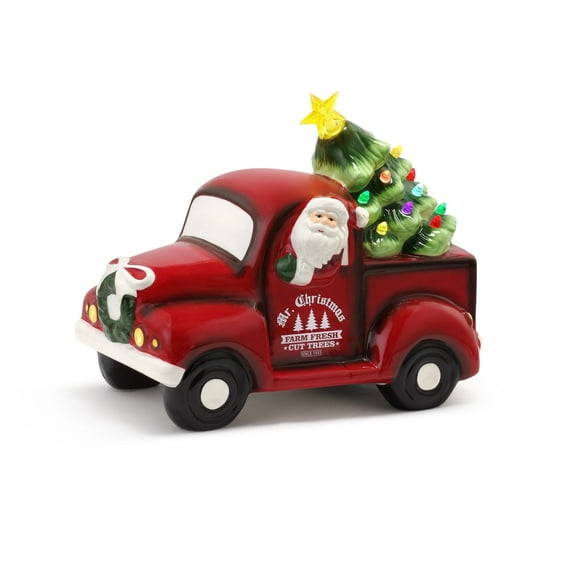 Mr. Christmas 10.25" Nostalgic Ceramic Truck, White Santa