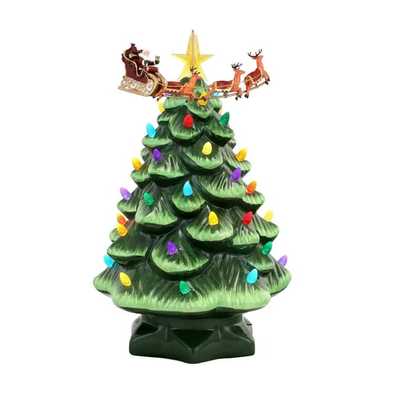 Mr. Christmas 14" Pre-lit Animated Nostalgic Ceramic Tree - Santa's Sleigh