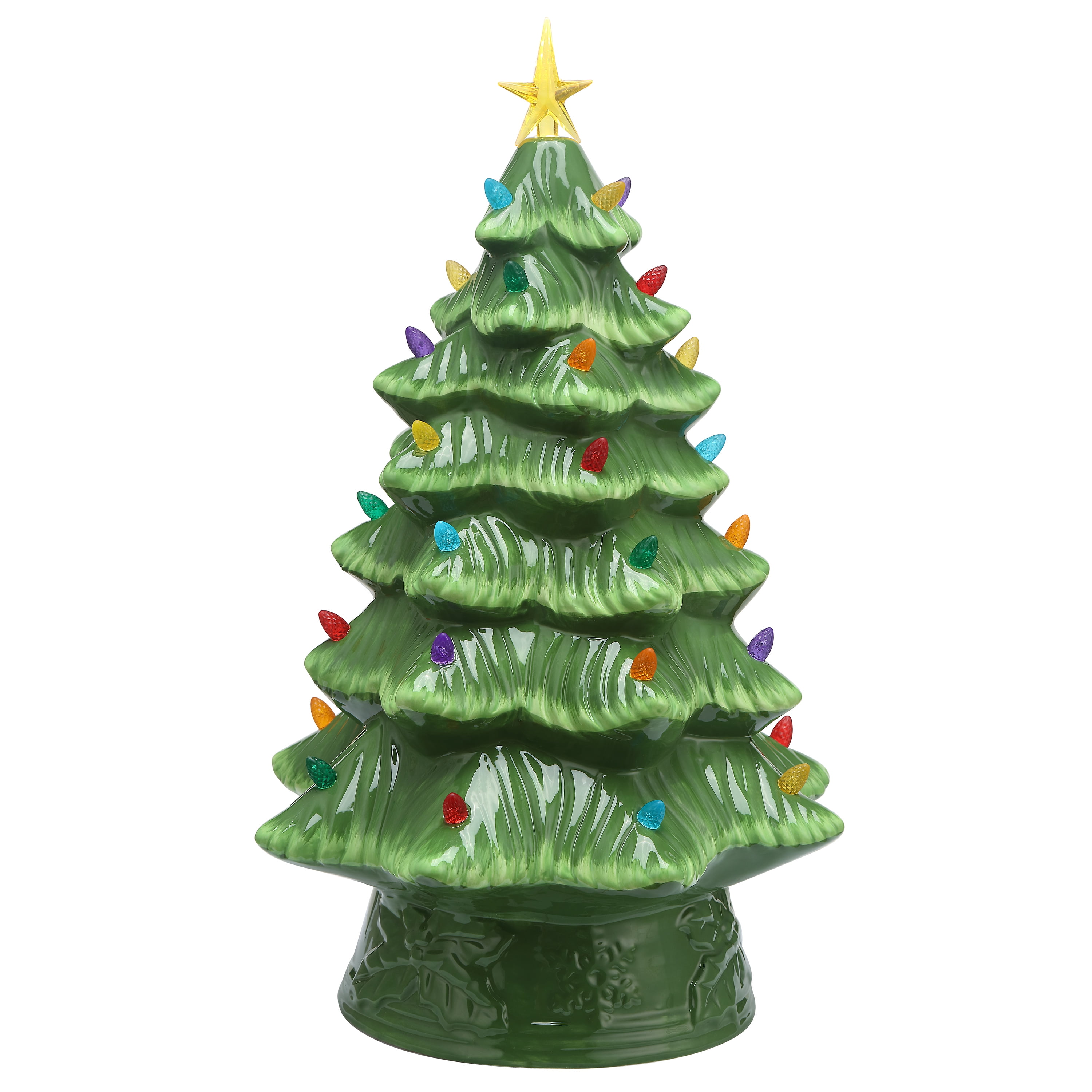 Ceramic Christmas Tree - Gnome Tabletop Christmas Tree,Small Porcelain Xmas  Tree Multi-Color Light Up with Star for Xmas Holiday D 