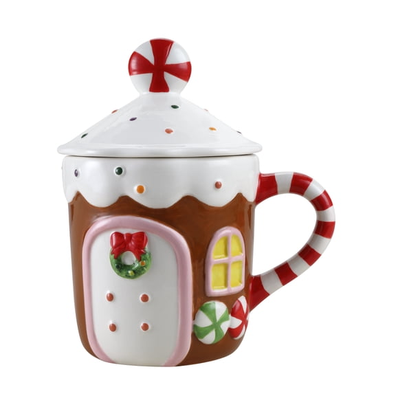 Mr. Christmas 23 Oz Ceramic Gingerbread House Mug with Lid