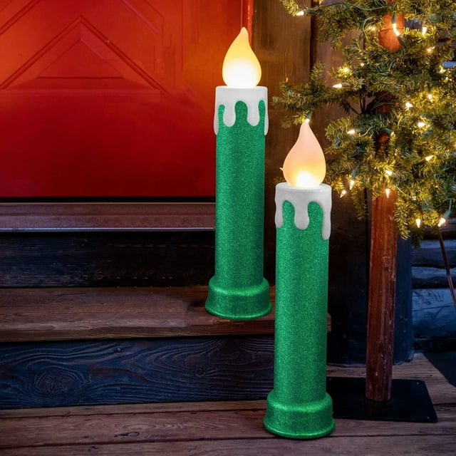Mr. Christmas 24" Set of 2 Green Blow Mold Candles