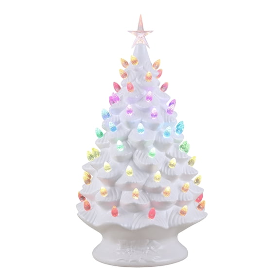 Mr. Christmas 24 in. Nostalgic Ceramic Tree with RGB Color Changing Lights, White, 1 Count