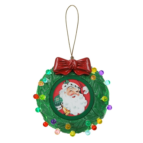 Mr. Christmas 3 In. Green Shatterproof Wreath Picture Frame Recordable Ornament, 4.25" W x 1.57" D x 4.25" H