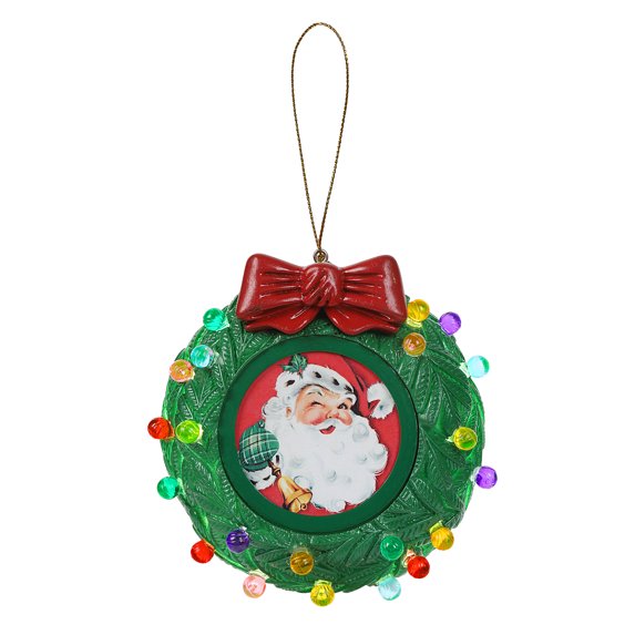 Mr. Christmas 3 In. Green Shatterproof Wreath Picture Frame Recordable Ornament, 4.25" W x 1.57" D x 4.25" H