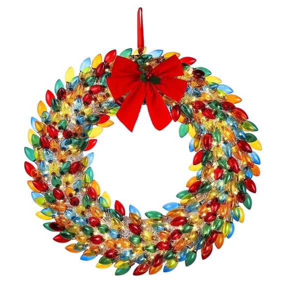 Mr. Christmas 30 in. Retro C9 Bulb Christmas Wreath Decoration, Multicolor