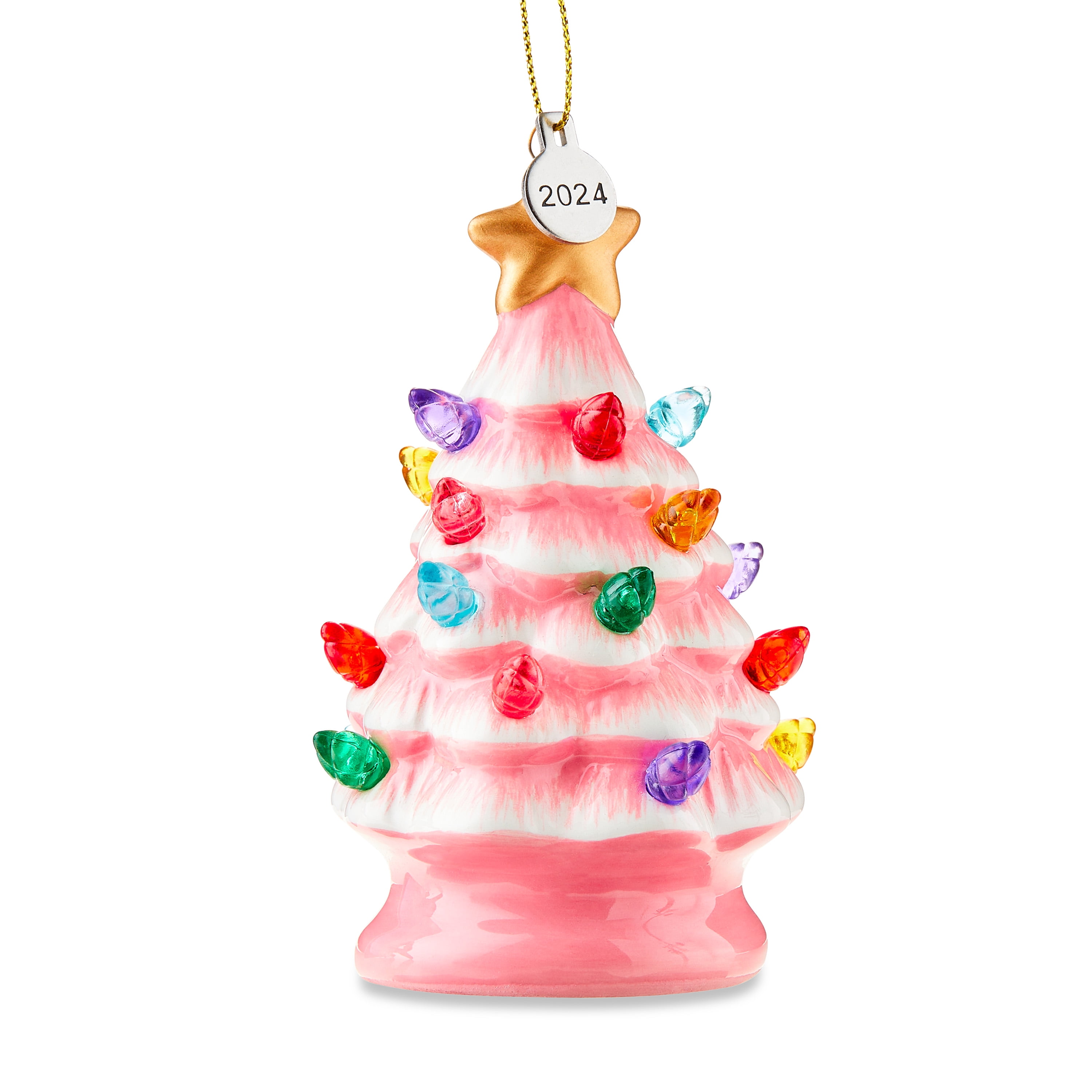 Mr. Christmas 4" Nostalgic Ceramic Lit Tree Ornament Decoration, Pink