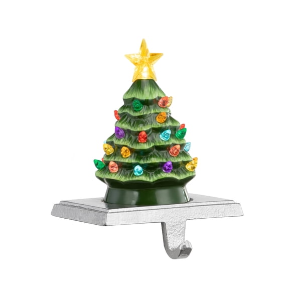 Mr. Christmas 5 in. Lit Ceramic Green Tree Stocking Hanger