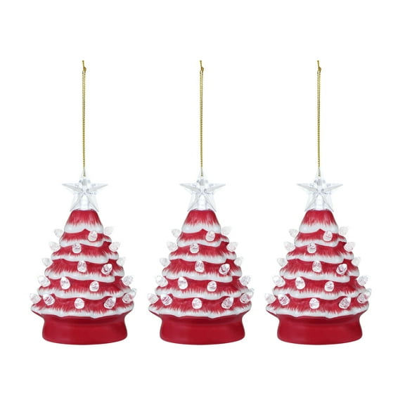 Mr. Christmas 5 in. Set of 3 Nostalgic Ceramic Tree Ornament- Red with White Bulbs