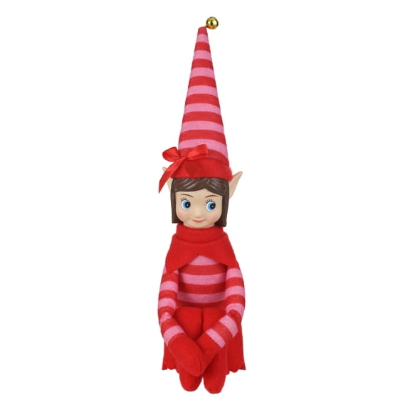 Mr. Christmas 6.5" Decorative Elf Girl with Red and Pink Stripes