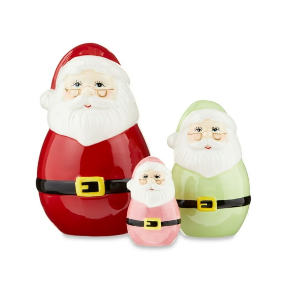 Mr. Christmas 6.7" Decorative Roly Poly Multi-Color Santa Decoration, Set of 3