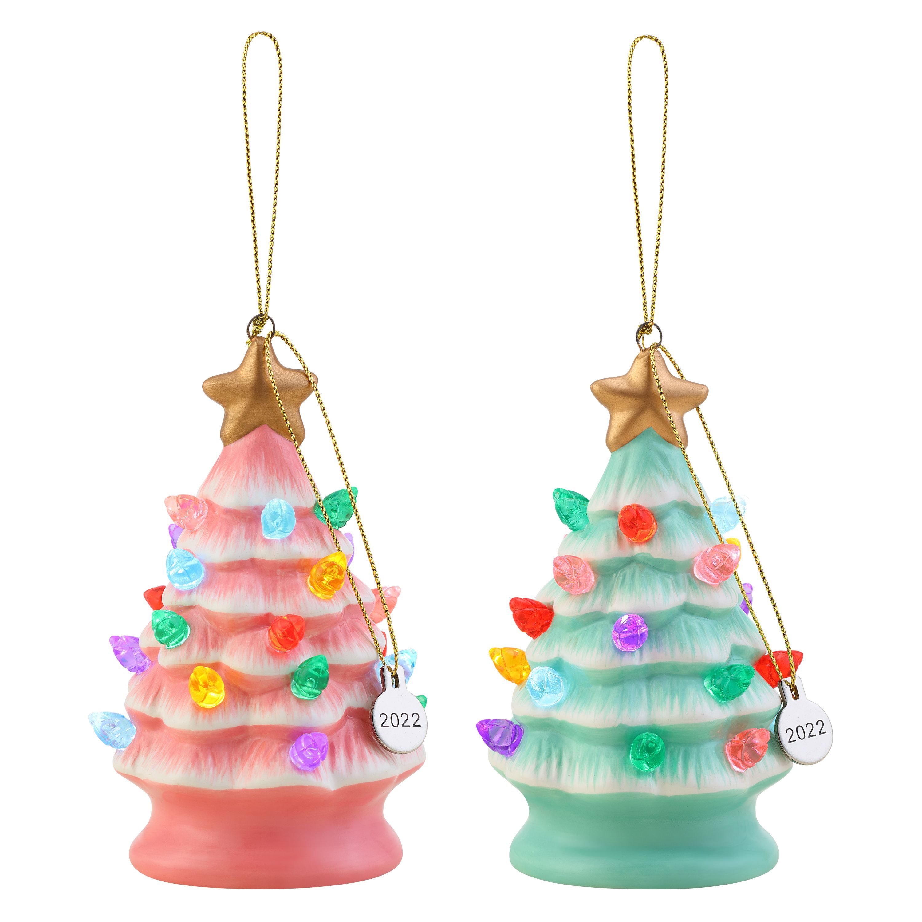 Mr. Christmas 6 Piece 4" Mini Pink and Seafoam Ceramic Nostalgic Tree Hanging Ornament Assortment
