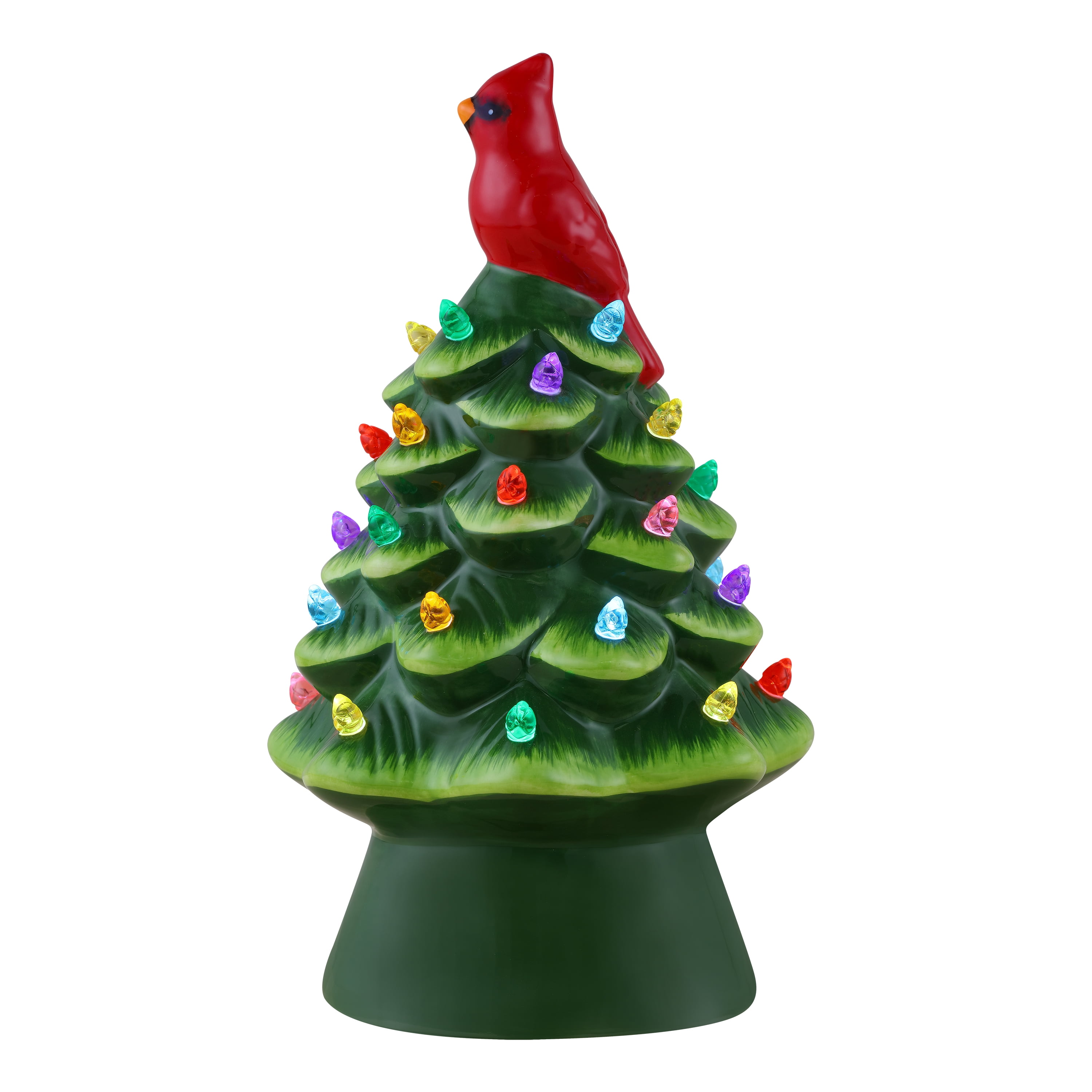 Mr. Christmas 8.5" Lit Cardinal Ceramic Tree Decoration, Green