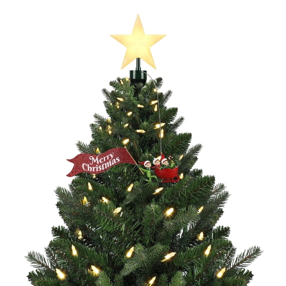 Mr. Christmas Animated Plastic Tree Topper - Elves in Red Sleigh, 1 Count, 21.75 in