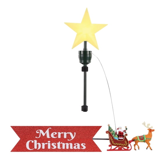 Mr. Christmas Animated Santa & Sleigh Tree Topper, Red