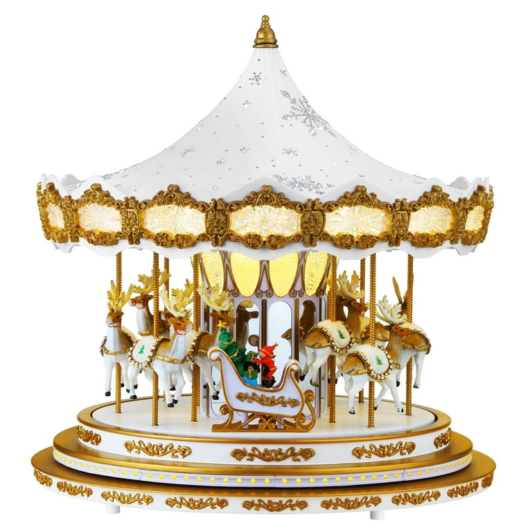Mr.Christmas メリーゴーランド 17 in. Animated Deluxe Snowflake Crystal Carousel - Red – Mr