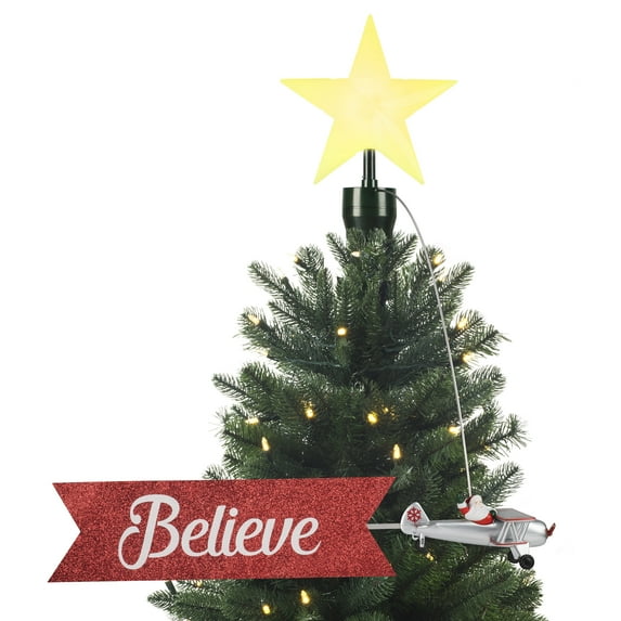 Mr. Christmas Animated Biplane Tree Topper with Banner - White Santa