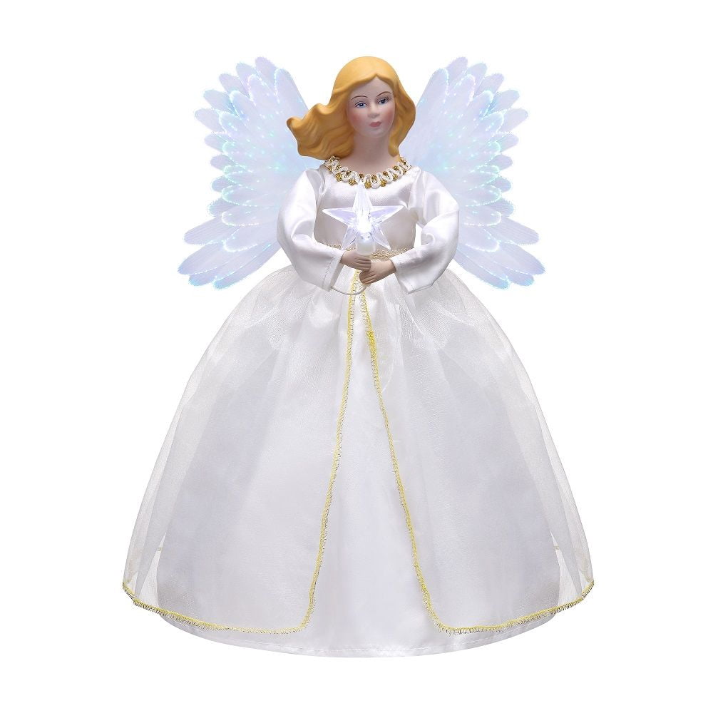 Mr. Christmas Animated Tree Topper Fiber Optic Angel, White