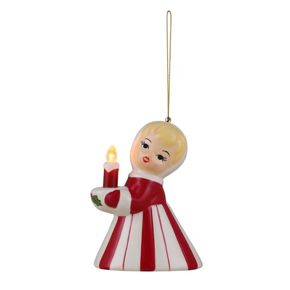 Mr. Christmas Ceramic Kid Ornament - Candy Cane Girl, Rotating, 1 Count, 3.3" W x 2.4" D x 4.5" H