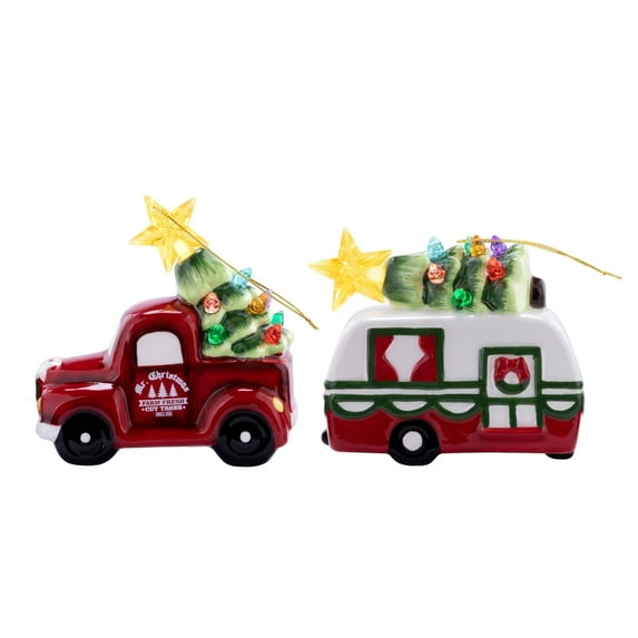 Mr. Christmas Ceramic Retro Vehicle Ornaments, Set of 2, 4.5"