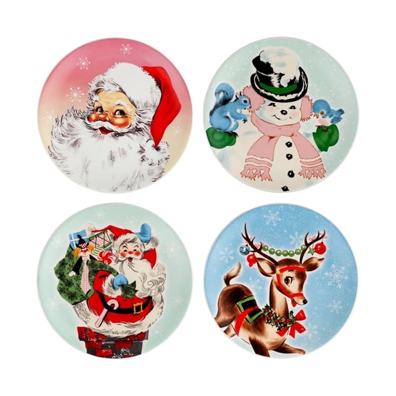 Mr. Christmas Classic Collection 8" Ceramic Pastel Plates, Set of 4, Microwave Safe