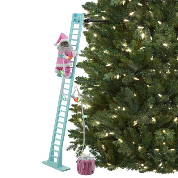 Mr. Christmas Decoration, Pastel Ladder Climbing Black Santa, Pink, One Size, 1