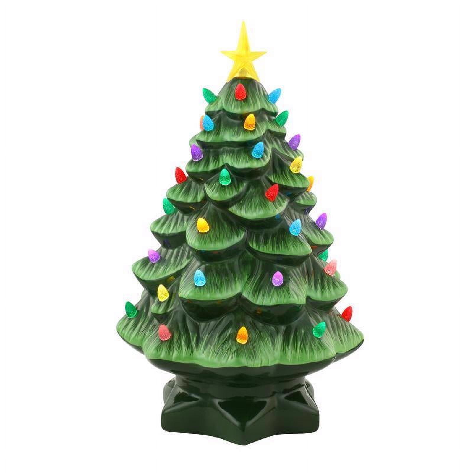 14" Green Nostalgic Ceramic LED Christmas Tree with Multicolor Lights