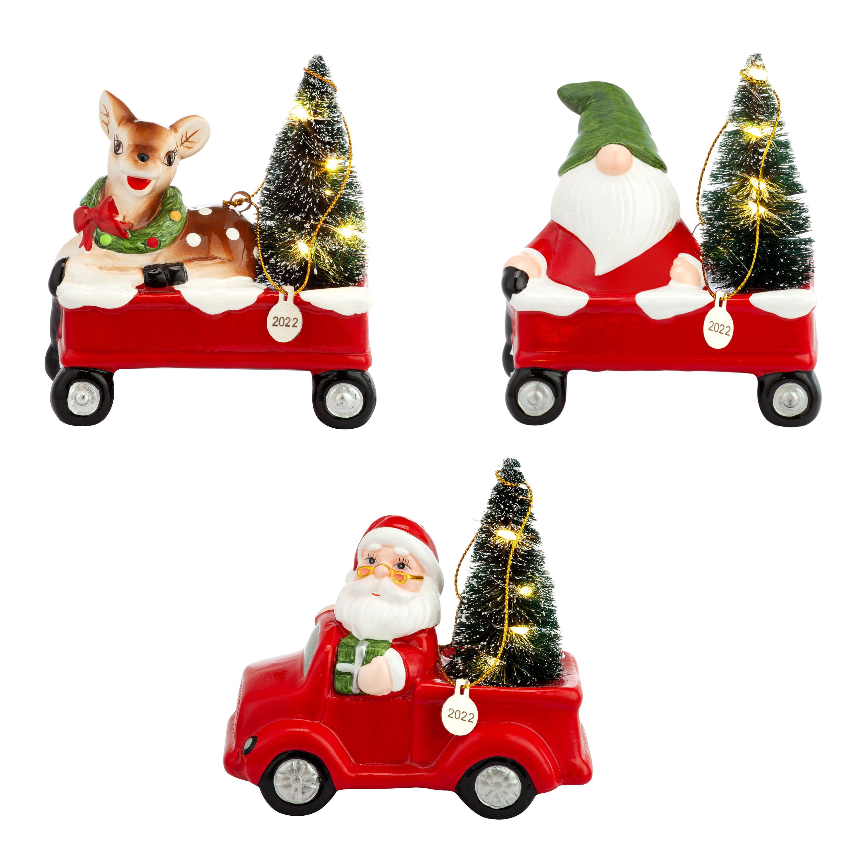 Mr. Christmas Nostalgic Vehicle Hanging Decorative Ornament Assortment, Red