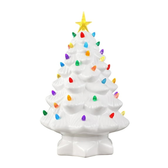 Mr. Christmas Nostalgic White Ceramic Tree - 14 Inch, Pre-lit, Collectible