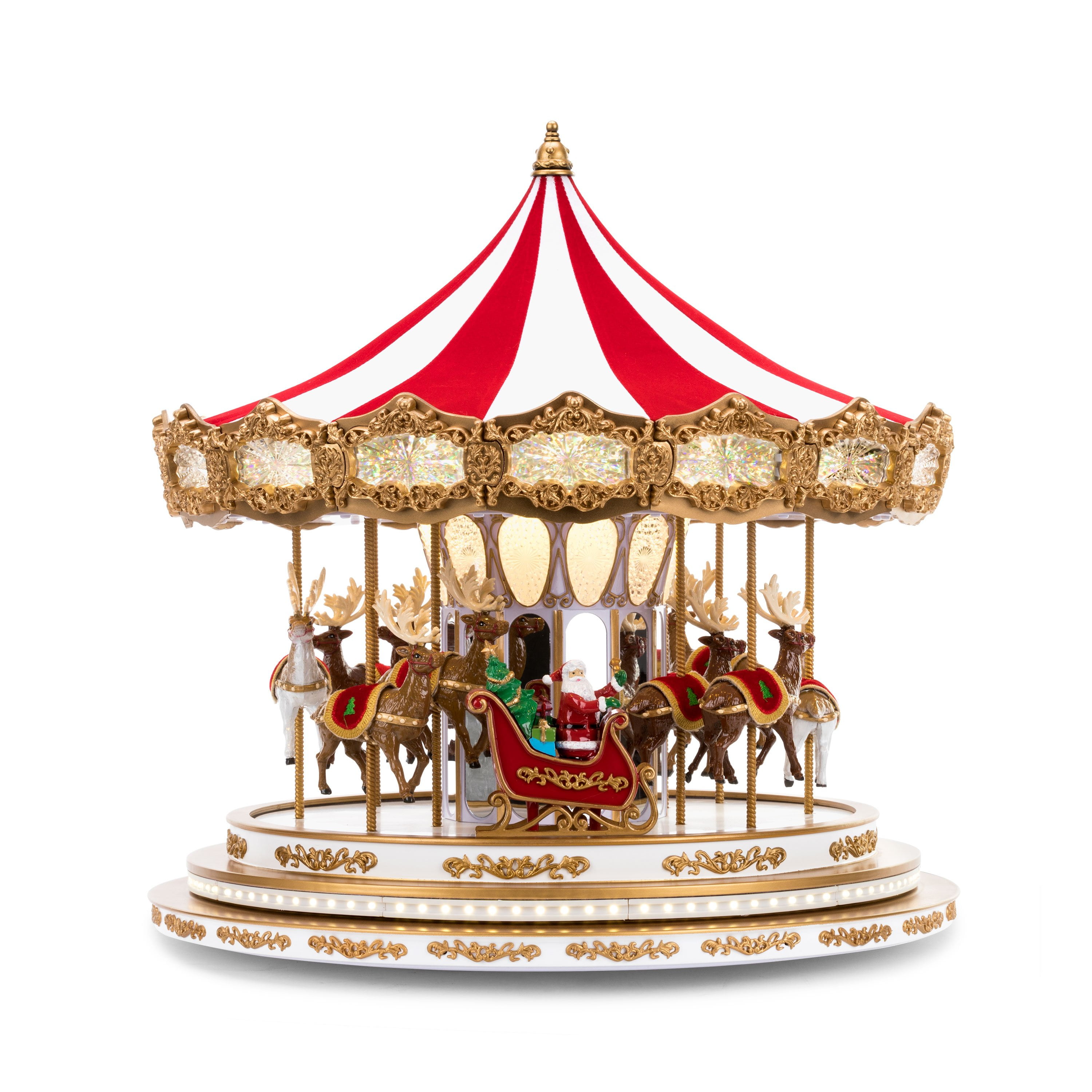 Regal Red and Gold Musical Christmas Carousel Decoration