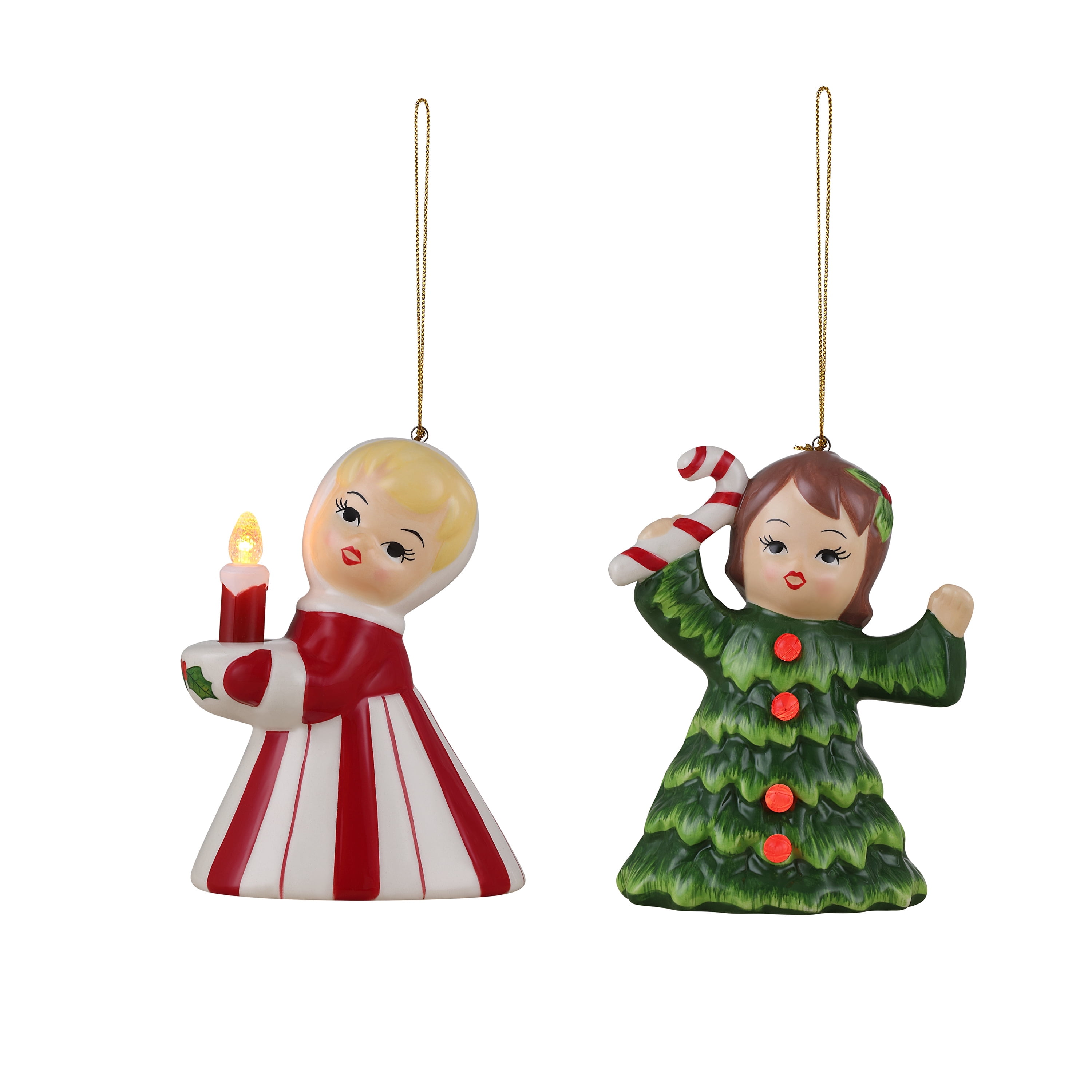 Hand-Painted Porcelain Christmas Ornament Set with LED Lights