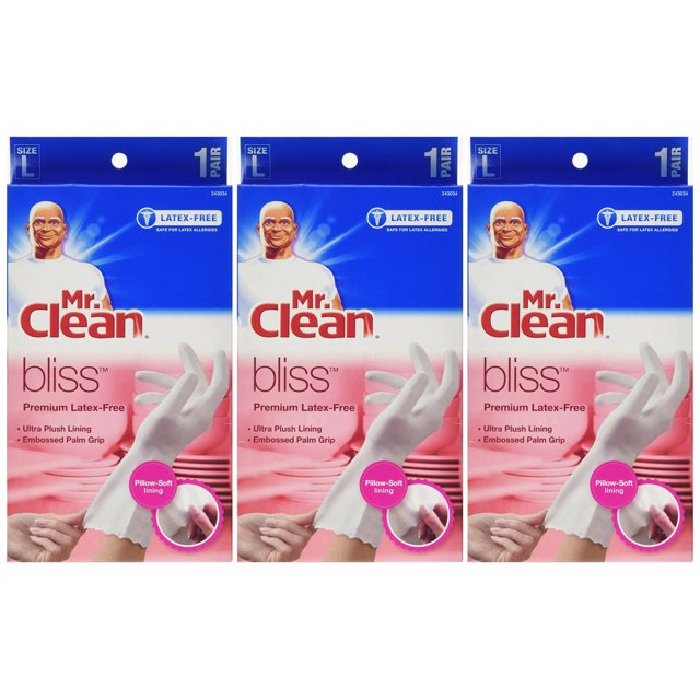 Mr. Clean 243034 Bliss Premium Latexfree Gloves, Large, 3 Pairs