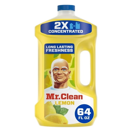 Mr. Clean 2X Concentrated Floor Cleaner, All Purpose Cleaner, Mop Soap, Lemon, 64 fl oz