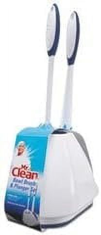 White and Blue Toilet Plunger and Bowl Brush Set with Caddy