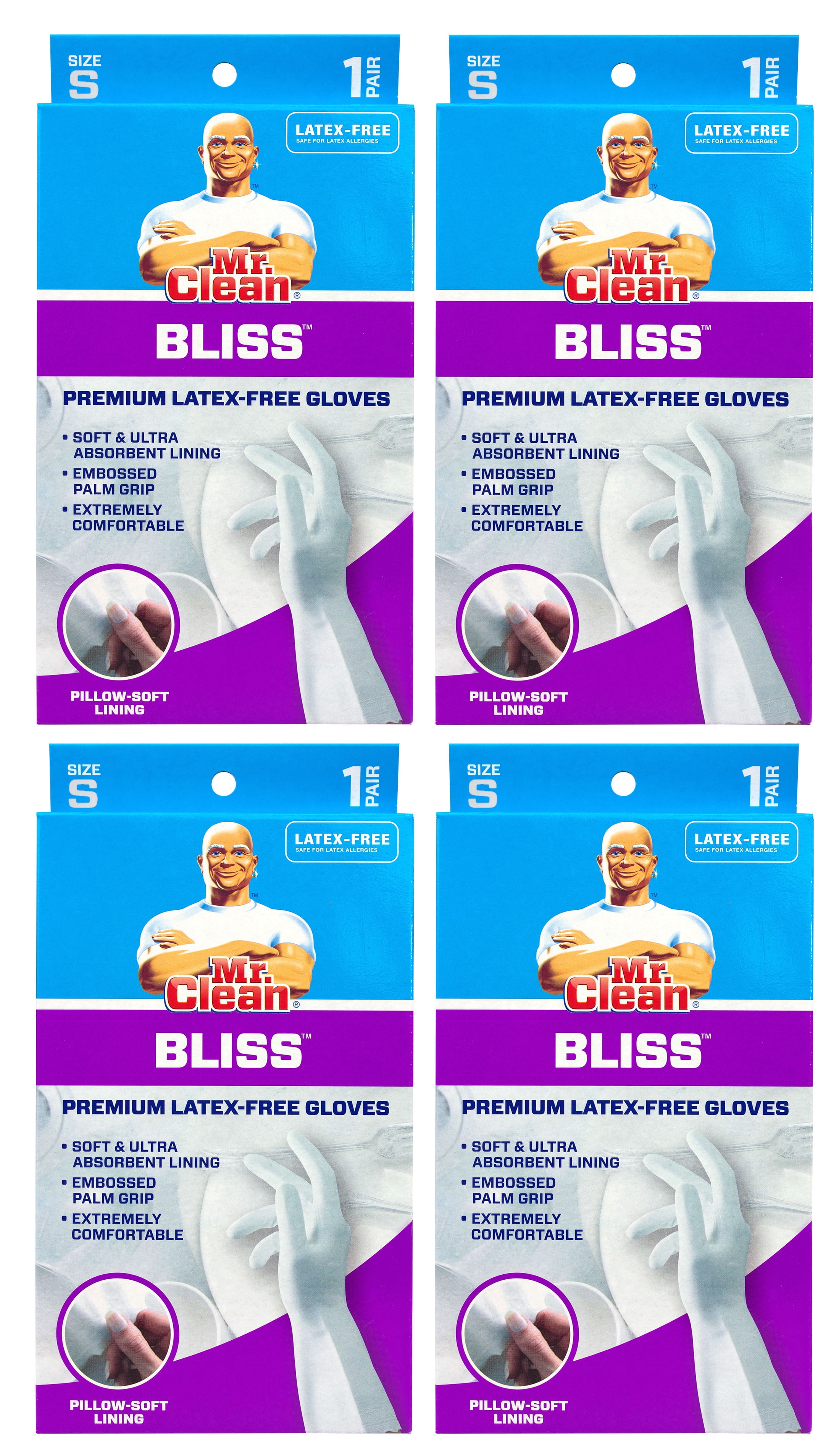 Mr. Clean Bliss Premium Thick Vinyl And Cotton Latex Free Glove, Small - Pack Of 4 -