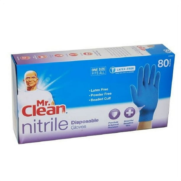 Mr. Clean Disposable Gloves, Nitrile, 80 Ct