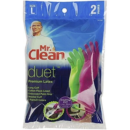 Mr. Clean Duet Premium Reusable Latex Gloves, Large 2 Pairs (Pack Of 3)