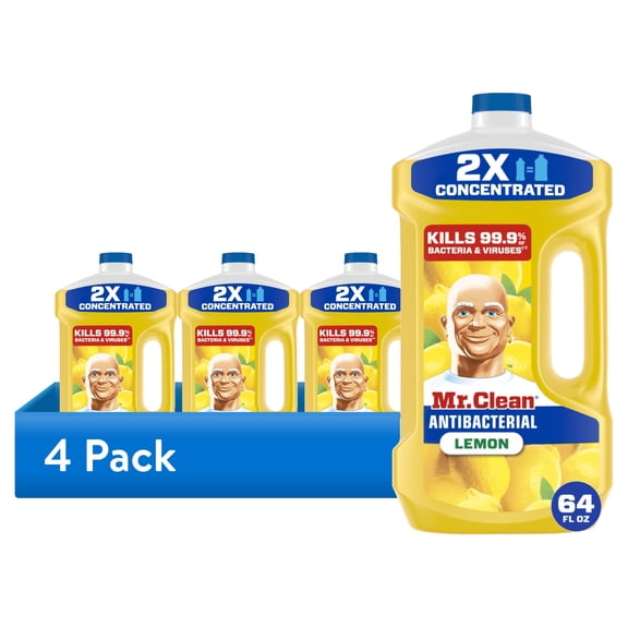 (4 pack) Mr. Clean Floor Cleaner, All Purpose Cleaner, Mop Soap, Lemon, Anti-Bacterial, 64 fl oz