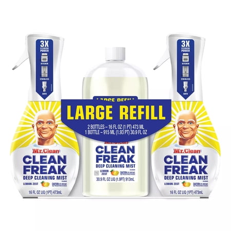 Mr. Clean Freak Multi-Surface Spray and Refill, Febreze Lemon Zest, 62.9 Fl Oz Total
