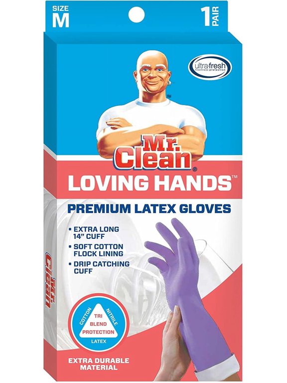 Mr Clean Loving Hands Size M Extra Long Super Premium Gloves, 1 pair