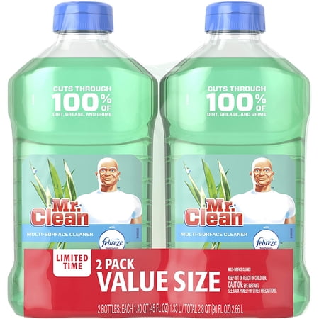 Mr. Clean Liquid All Purpose Multi-Surface Cleaner | Meadows and Rain with Febreze Freshness - 45 Ounce Each Bottle (Pack of 2) (Total 90 fl oz)