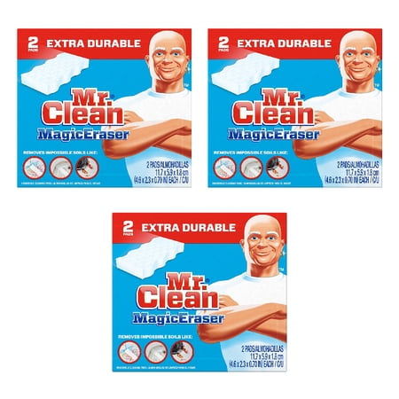 Mr. Clean Magic Eraser Extra Durable 2 Pads Power Scrub Clean Durafoam White, 3-Pack