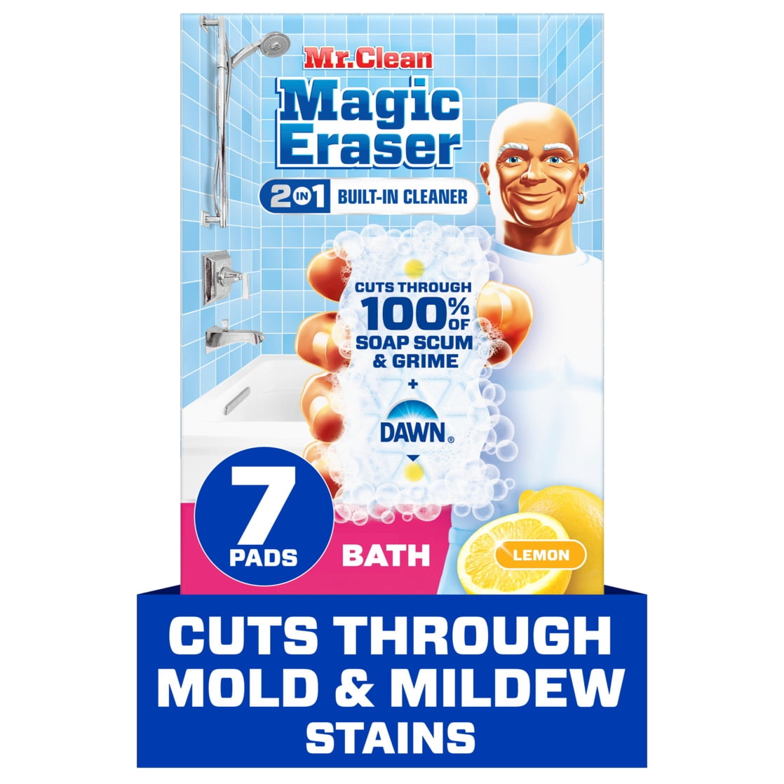 Mr. Clean Magic Eraser Sponge, Bathroom Cleaner, 2 in 1 Bath, 7ct