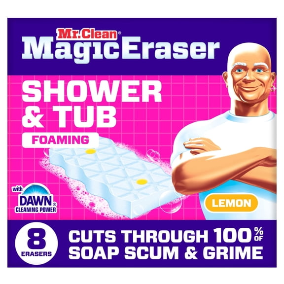 Mr. Clean Magic Eraser Sponge, Bathroom Cleaner, Soap Scum Shower & Tub Cleaner, Lemon, 8ct