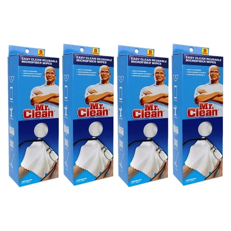 Mr. Clean Microfiber Cloths Reusable Multi Purpose 8 Count White, 4 Pack