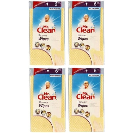 Mr. Clean Multi-Purpose Household Cleaning Wipes, Reusable, Machine Washable, 6 Per Pack (Pack Of 4)