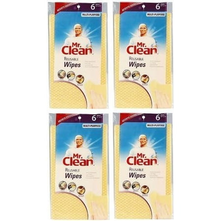 Mr. Clean Multi-Purpose Household Cleaning Wipes, Reusable, Machine Washable, 6 Per Pack Pack of 4