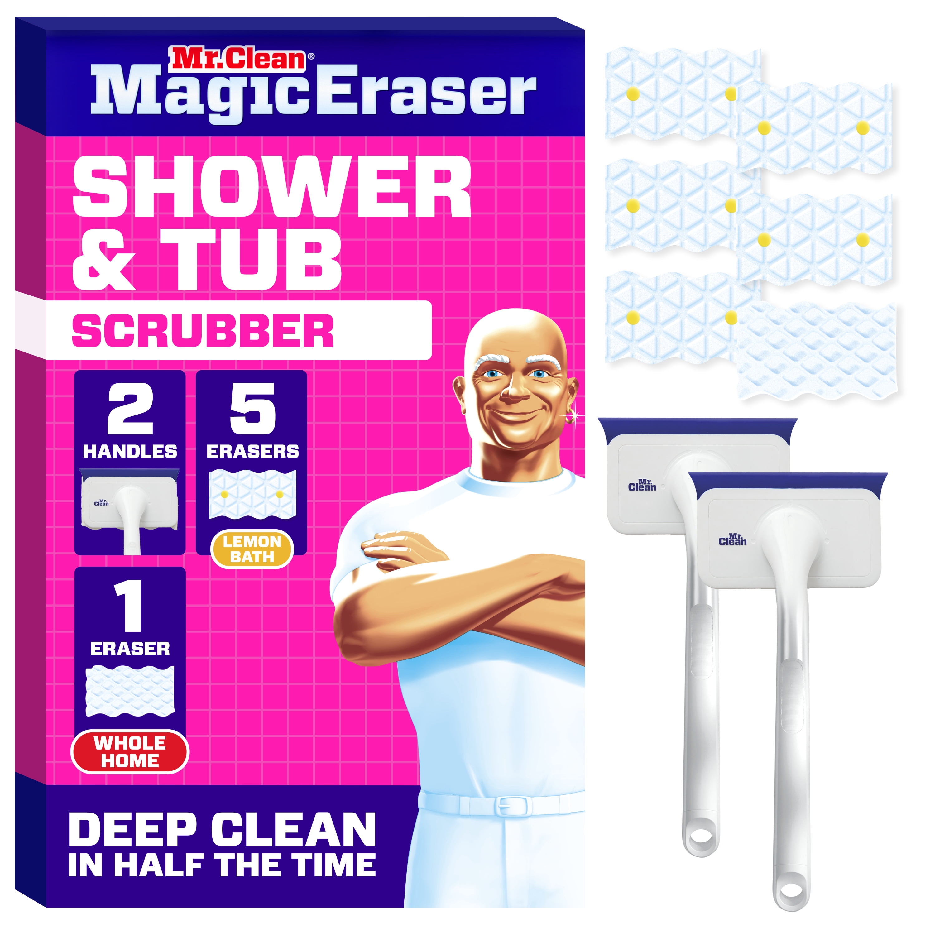 Mr. Clean Shower & Tub Scrubber, Starter Kit, 2 Scrubber & 6 Erasers