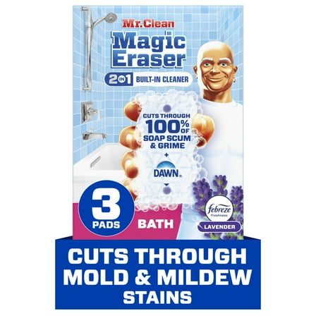 Mr. Clean Ultra Bath Magic Eraser, Multi Purpose Cleaner for Bathroom, Lavender, 3 Count